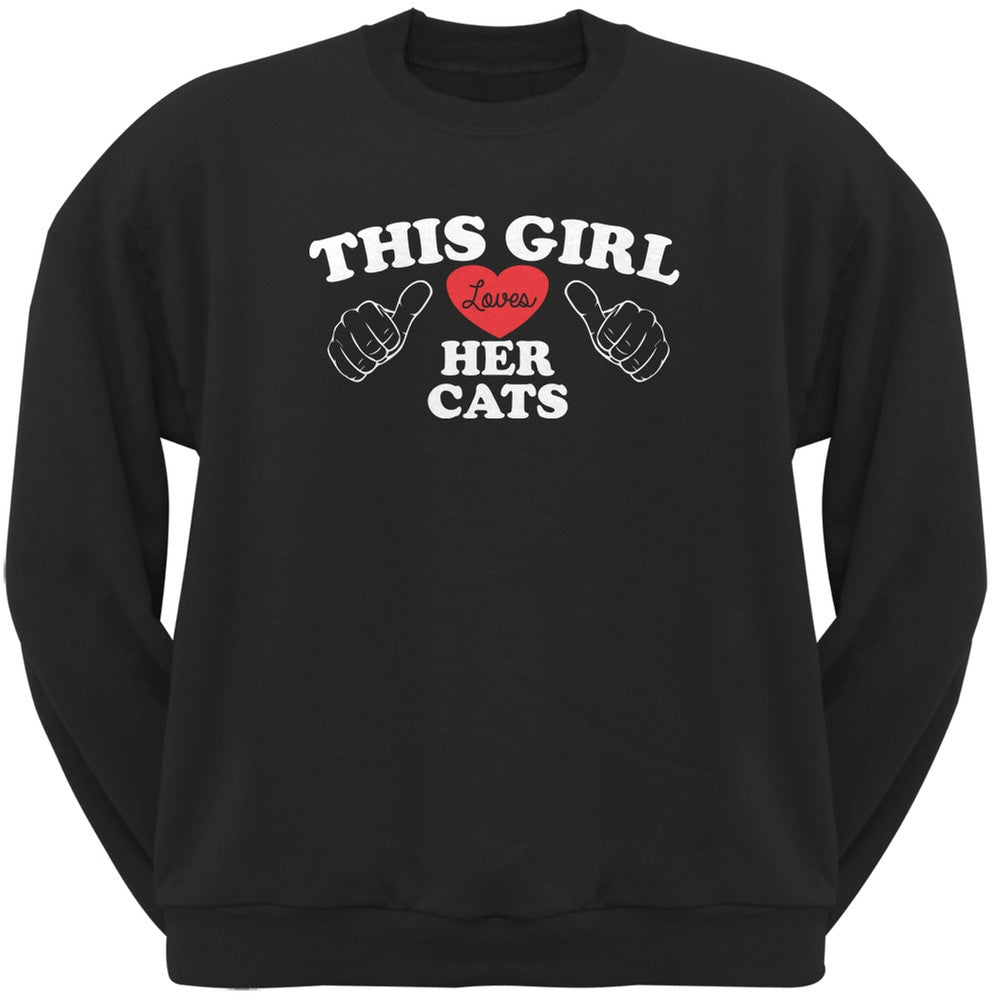 Valentine's Day - This Girl Loves Her Cats Black Adult Crew Neck Sweatshirt Sweatshirts Old Glory   