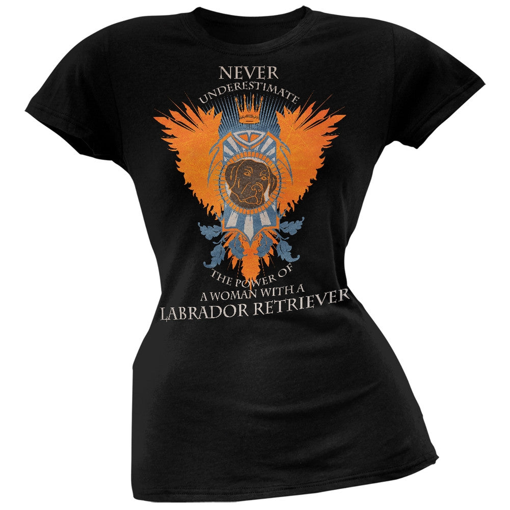Never Underestimate Woman Power Labrador Juniors Black T-Shirt Juniors T-Shirts Old Glory   