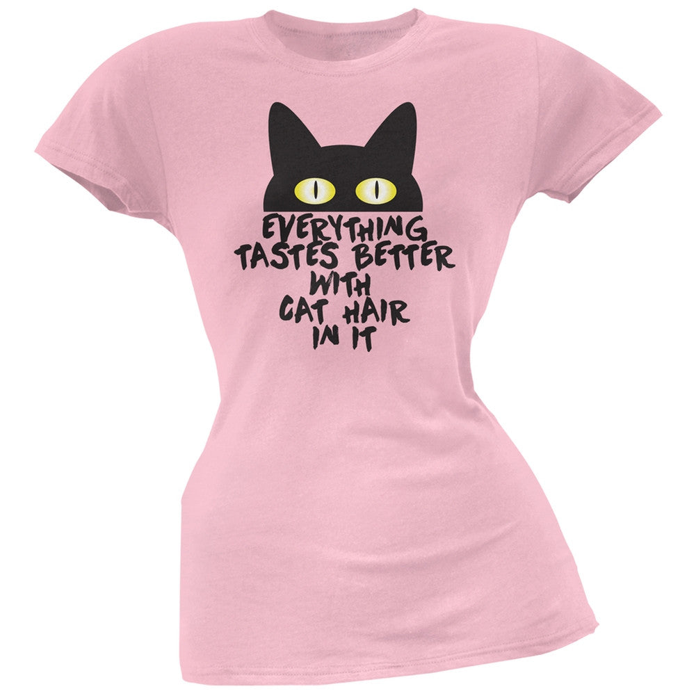 Everything Tastes Better With Cat Hair In It Pink Soft Juniors T-Shirt Juniors T-Shirts Old Glory   