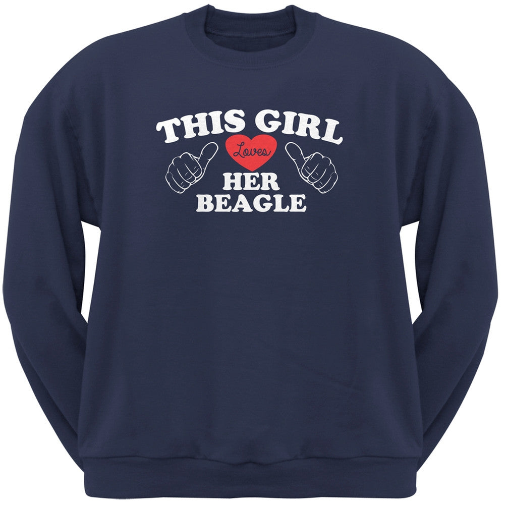 Valentine's Day - This Girl Loves Her Beagle Black Adult Crew Neck Sweatshirt Sweatshirts Old Glory   