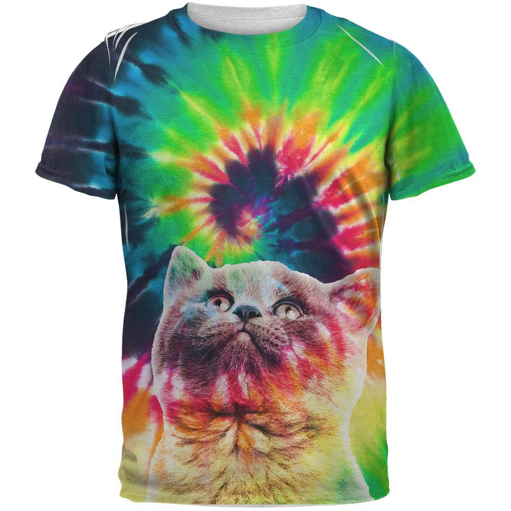 Cat Tie Dye Sublimated Adult T-Shirt Men's T-Shirts Old Glory 2XL Multi 