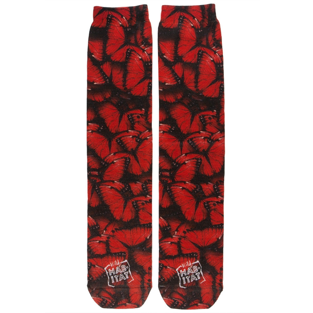 Butterfly Red Pattern Sublimated Socks Socks Lin Manufacturing   