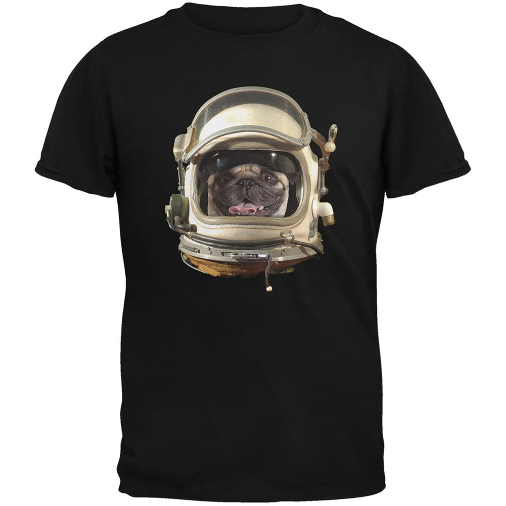 Astronaut Pug Black Adult T-Shirt Men's T-Shirts Old Glory   