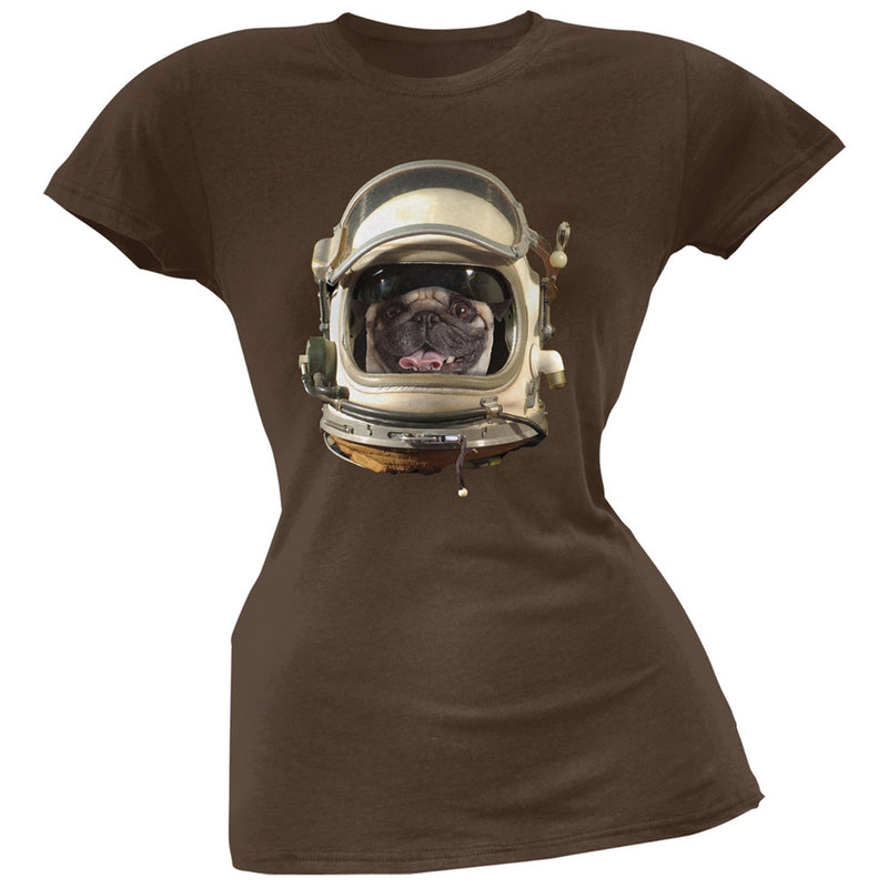 Astronaut Pug Black Soft Juniors T-Shirt Juniors T-Shirts Old Glory   