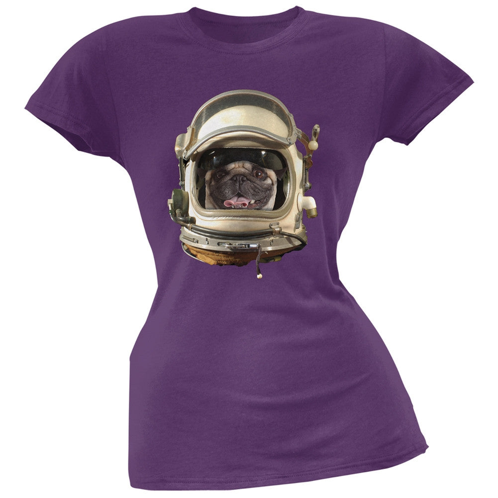 Astronaut Pug Black Soft Juniors T-Shirt Juniors T-Shirts Old Glory   