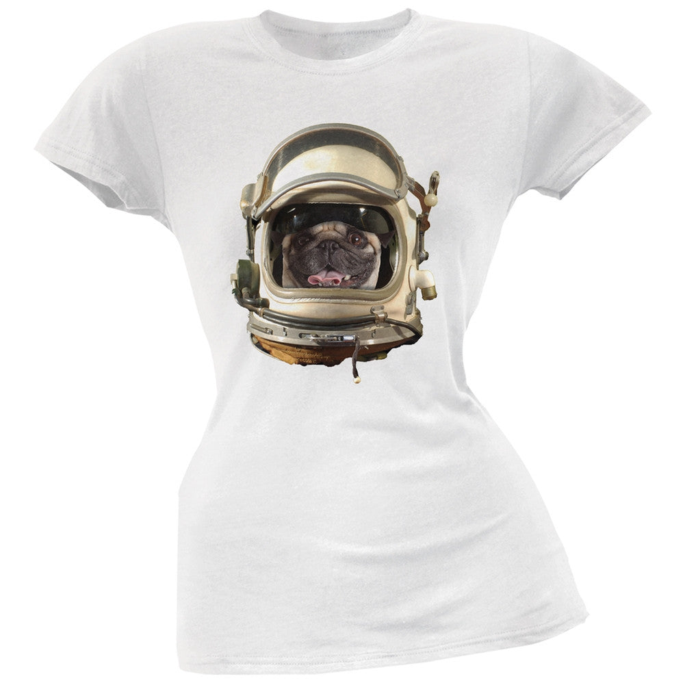 Astronaut Pug Black Soft Juniors T-Shirt Juniors T-Shirts Old Glory   