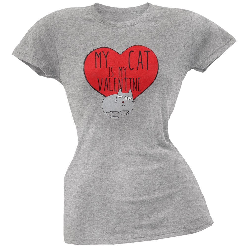 Valentine's Day - My Cat Is My Valentine Black Soft Juniors T-Shirt Juniors T-Shirts Old Glory   