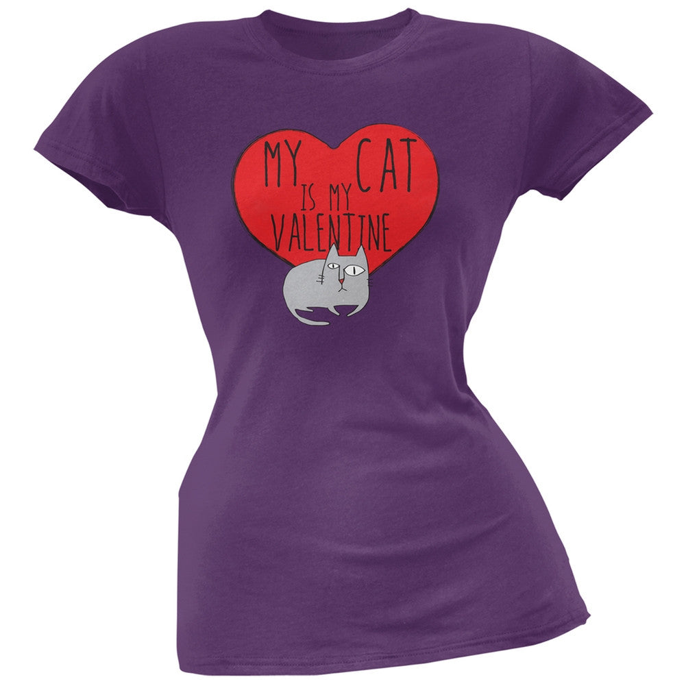 Valentine's Day - My Cat Is My Valentine Black Soft Juniors T-Shirt Juniors T-Shirts Old Glory   