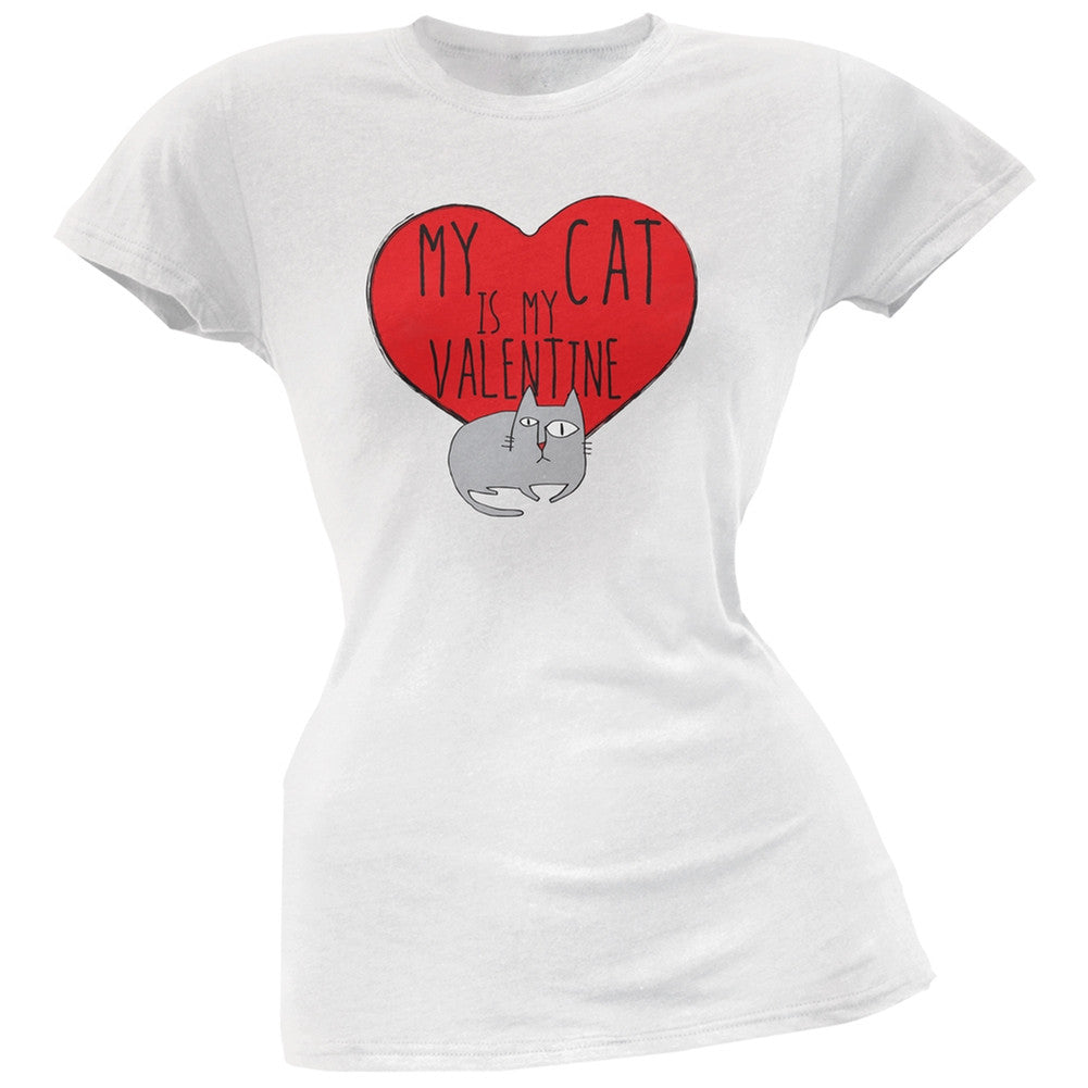 Valentine's Day - My Cat Is My Valentine Black Soft Juniors T-Shirt Juniors T-Shirts Old Glory   