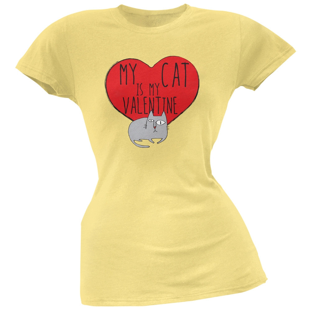 Valentine's Day - My Cat Is My Valentine Black Soft Juniors T-Shirt Juniors T-Shirts Old Glory   