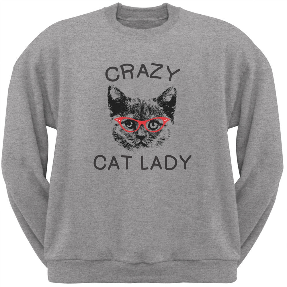 Crazy Cat Lady With Glasses Grey Adult Crew Neck Sweatshirt Sweatshirts Old Glory 2XL Grey 