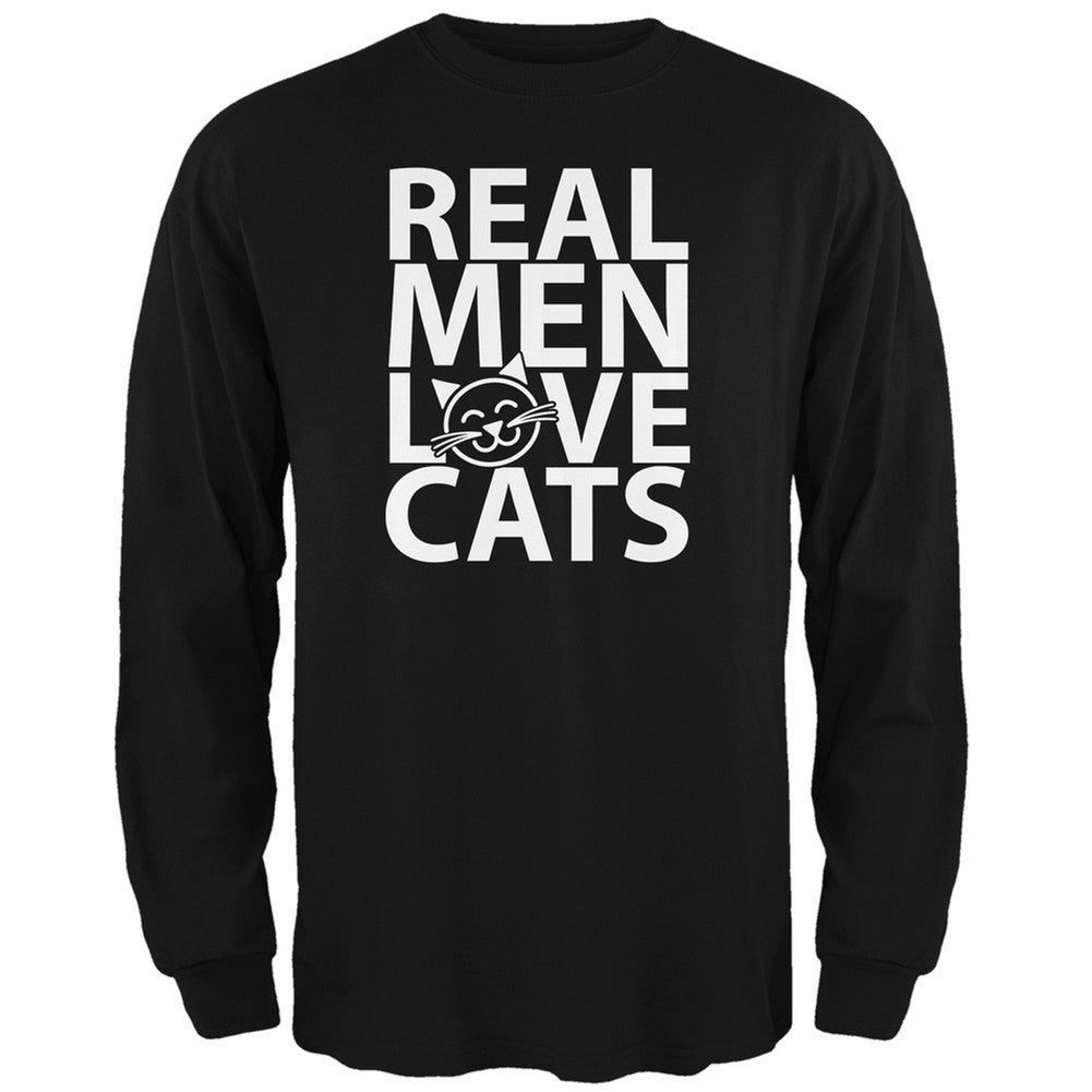 Valentine's Day - Real Men Love Cats Black Adult Long Sleeve T-Shirt Men's Long Sleeves Old Glory 2XL Black 