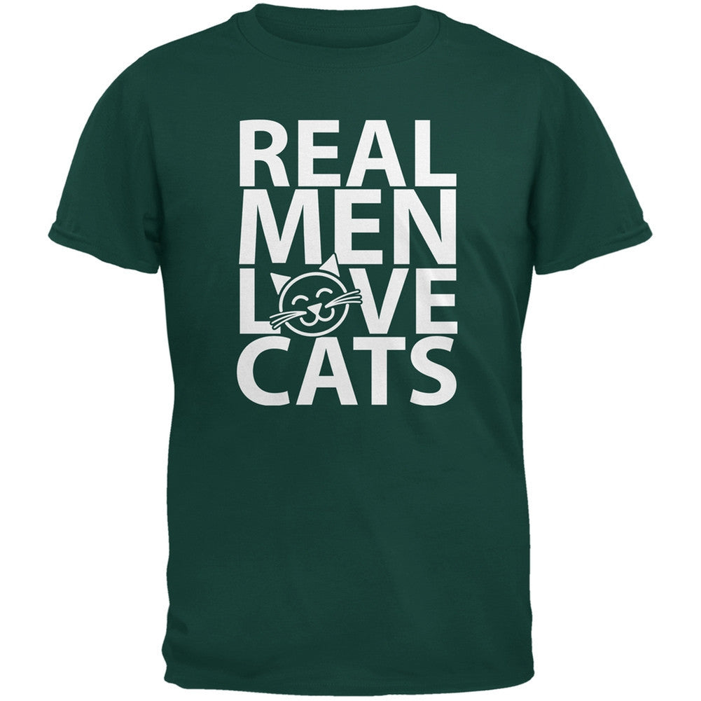 Valentine's Day - Real Men Love Cats Dark Green Adult T-Shirt Men's T-Shirts Old Glory 2XL Dark Green 