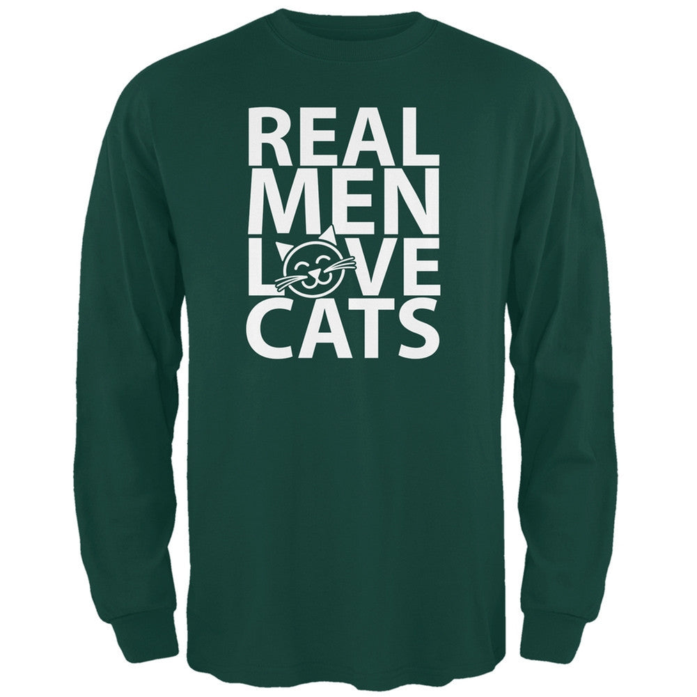 Valentine's Day - Real Men Love Cats Dark Green Adult Long Sleeve T-Shirt Men's Long Sleeves Old Glory 2XL Dark Green 