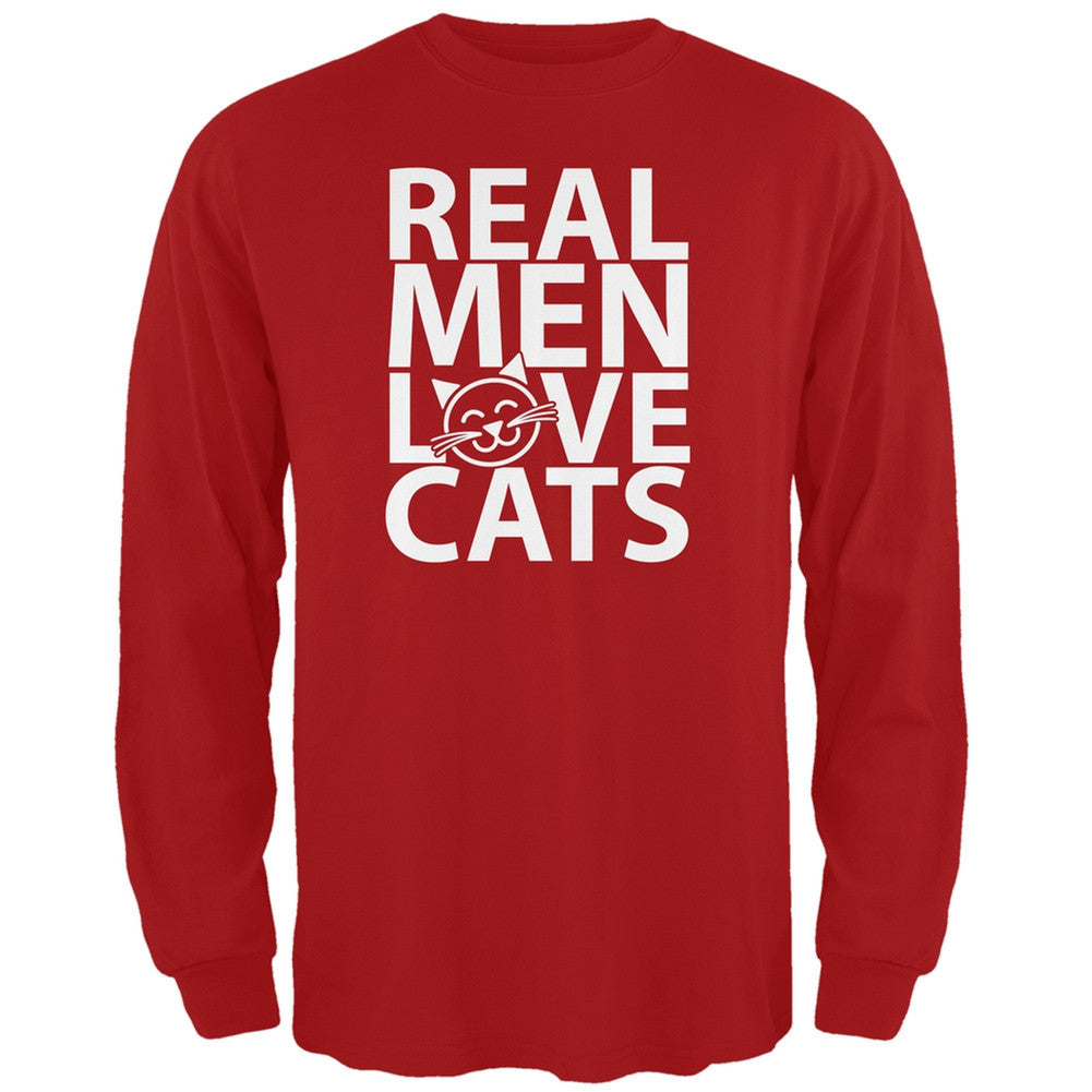 Valentine's Day - Real Men Love Cats Red Adult Long Sleeve T-Shirt Men's Long Sleeves Old Glory 2XL Red 