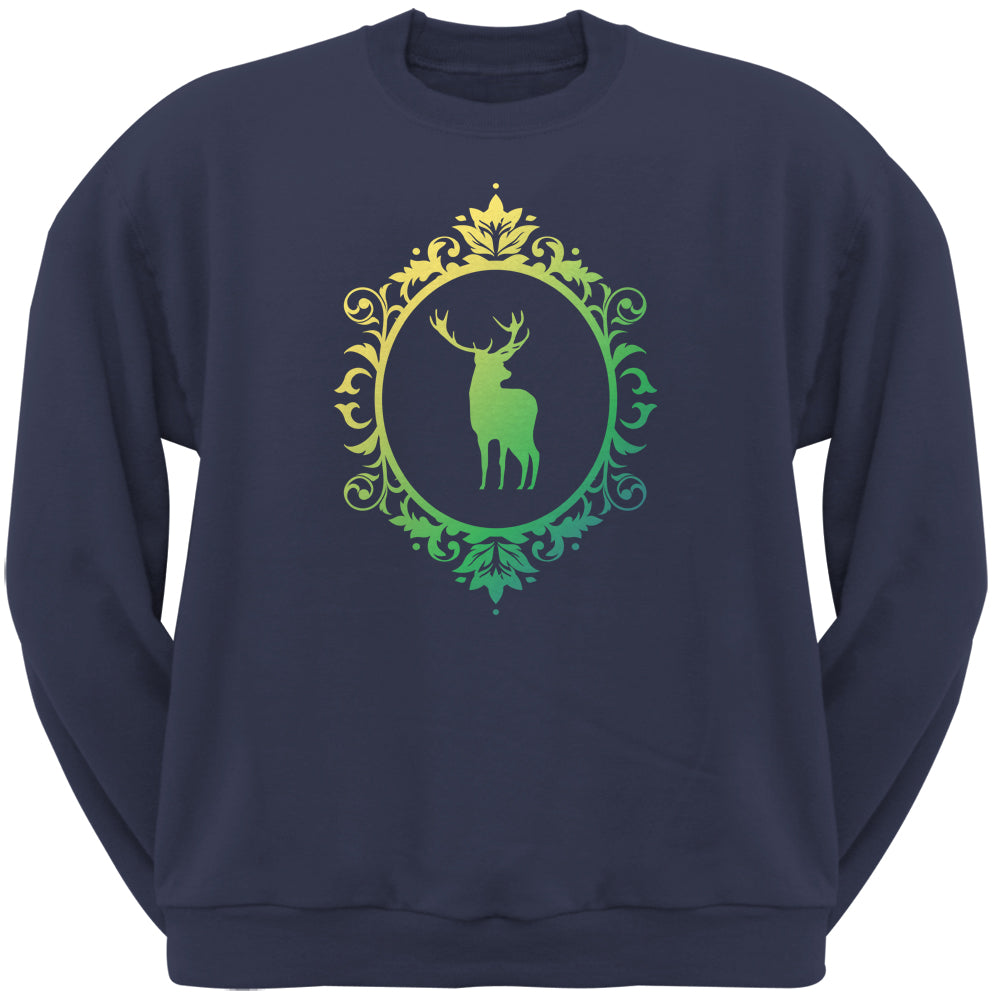 Deer Silhouette Navy Adult Crew Neck Sweatshirt Sweatshirts Old Glory 2XL Dark Blue 