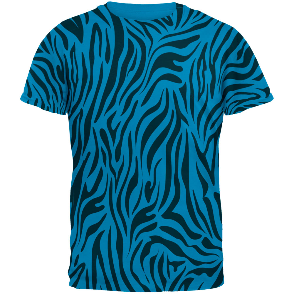 Zebra Print Blue All Over Sapphire Blue Adult T-Shirt Men's T-Shirts Old Glory 2XL Blue 