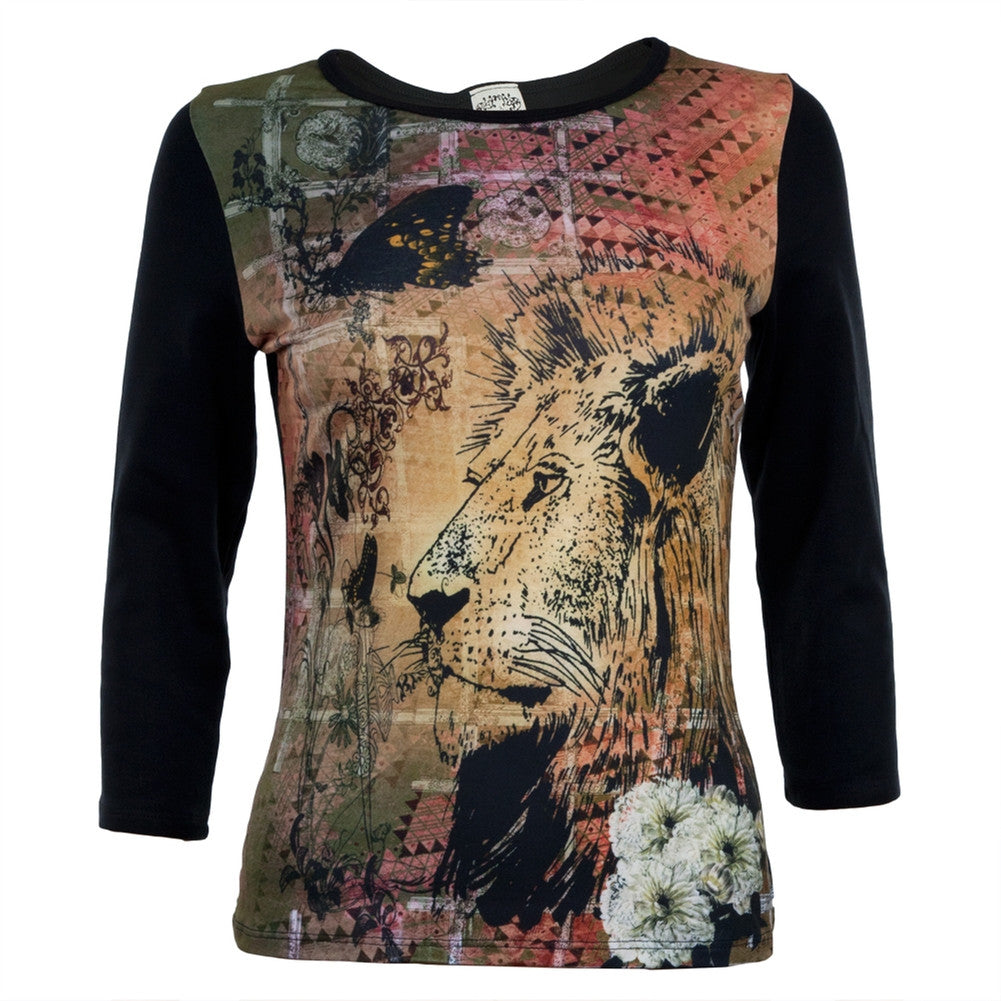 Graphic Lion Women's 3/4 Sleeve T-Shirt Sleepwear Tops Crt   