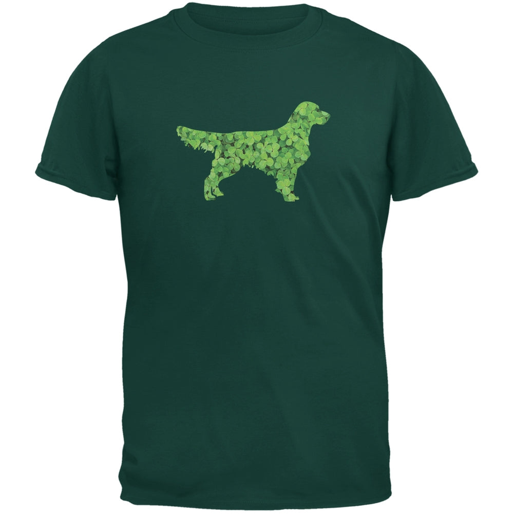 St. Patricks Day - Golden Retrievers Shamrock Forest Adult T-Shirt Men's T-Shirts Old Glory 2XL Dark Green 