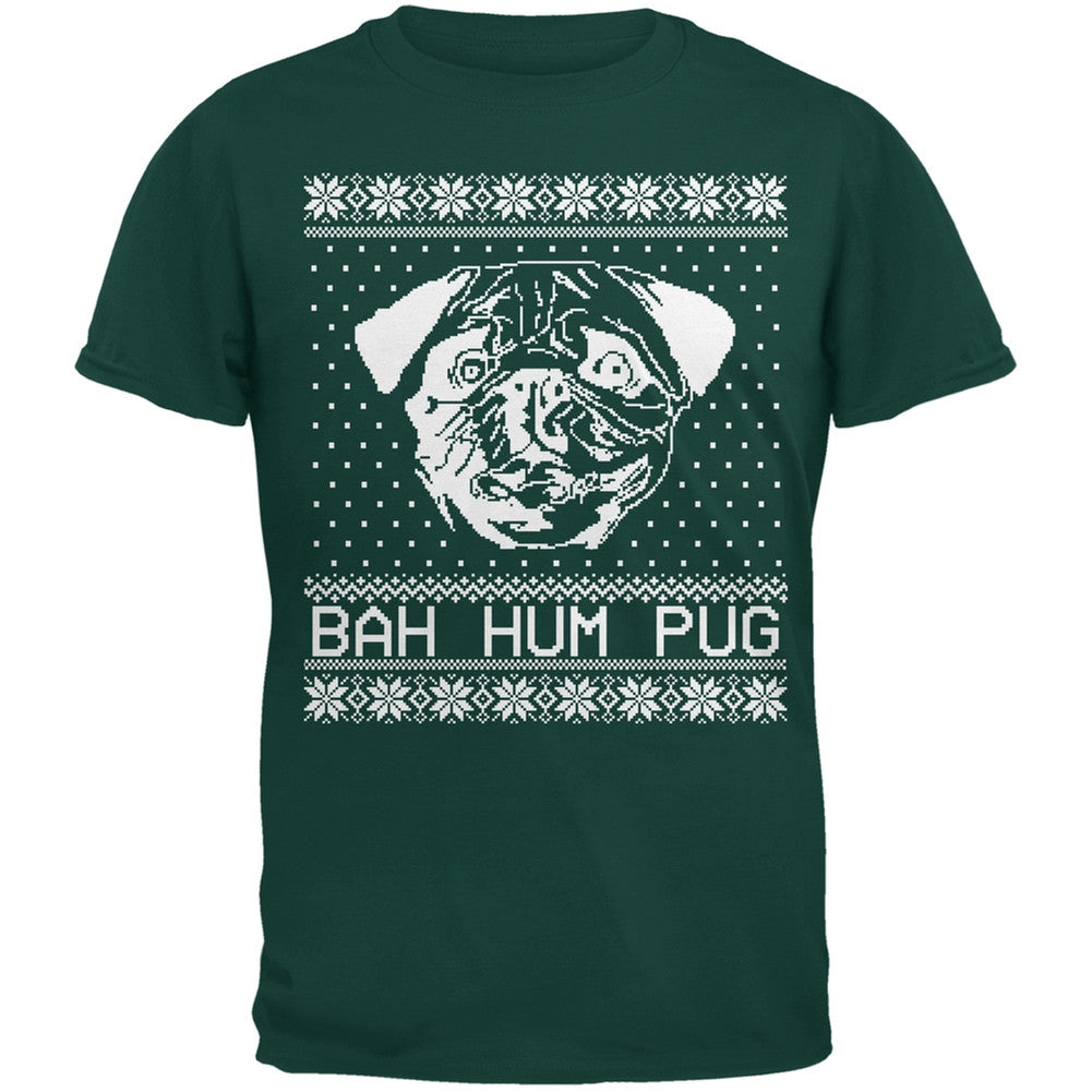 Bah Hum Pug Ugly Christmas Sweater Youth T-Shirt Youth T-Shirts Old Glory KLG Black 