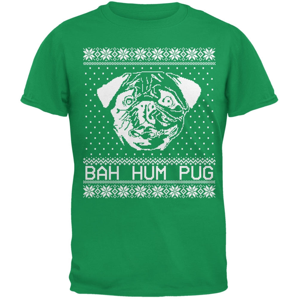 Bah Hum Pug Ugly Christmas Sweater Youth T-Shirt Youth T-Shirts Old Glory KLG Green 