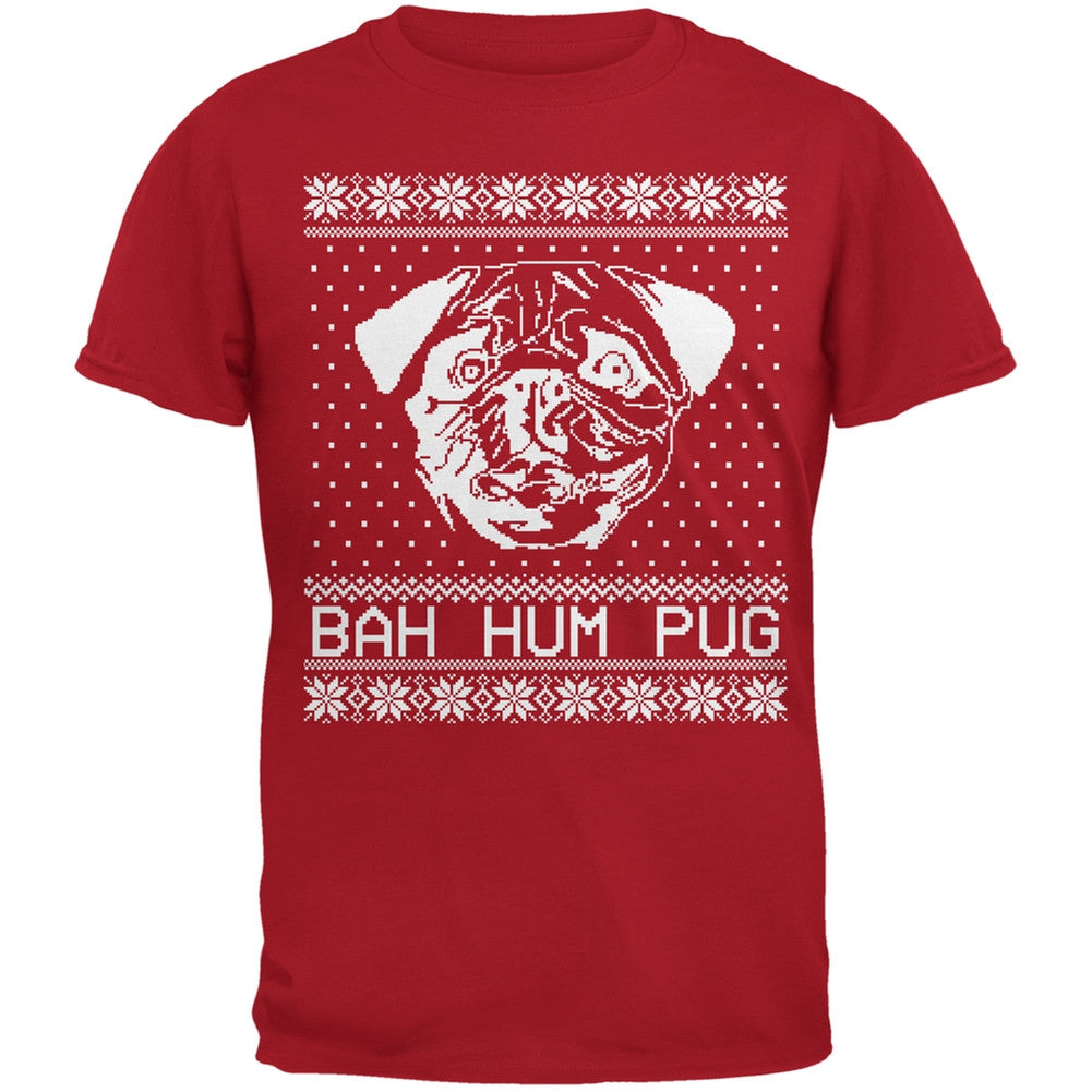 Bah Hum Pug Ugly Christmas Sweater Youth T-Shirt Youth T-Shirts Old Glory KLG Red 