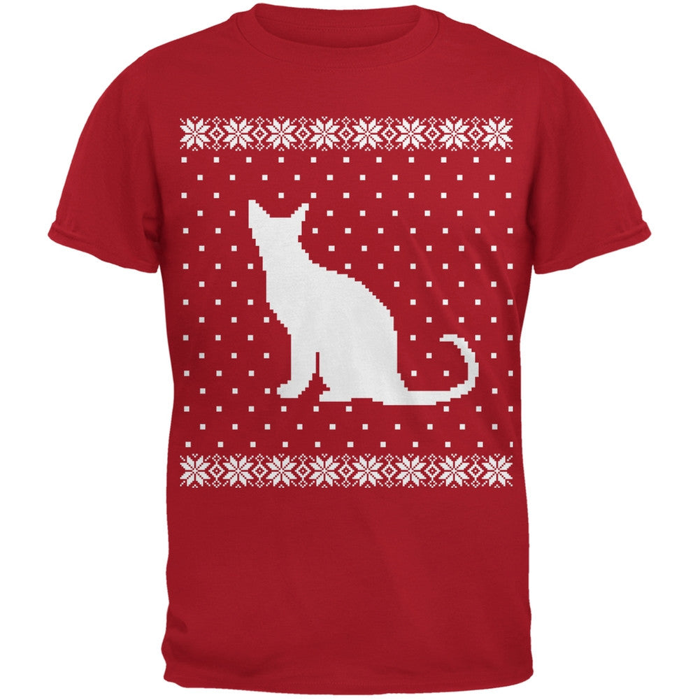 Big Cat Ugly Christmas Sweater Red Adult T-Shirt Men's T-Shirts Old Glory   