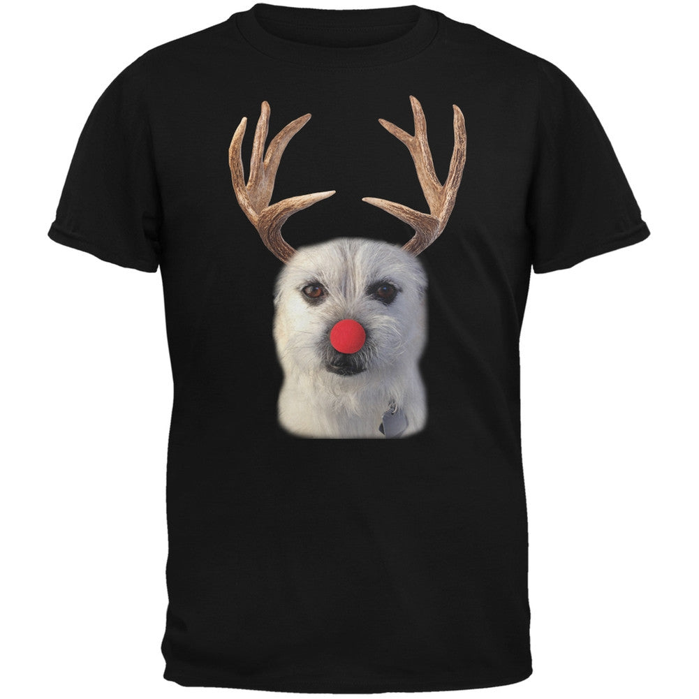 Funny Reindeer Dog Ugly Christmas Sweater Black Adult T-Shirt Men's T-Shirts Old Glory   