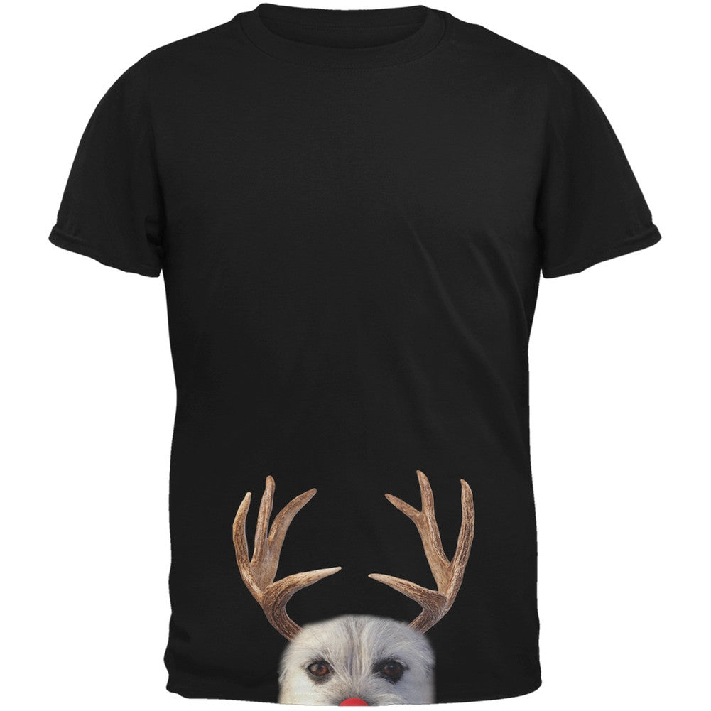 Peeking Funny Reindeer Dog Sweater Black Adult T-Shirt Men's T-Shirts Old Glory   