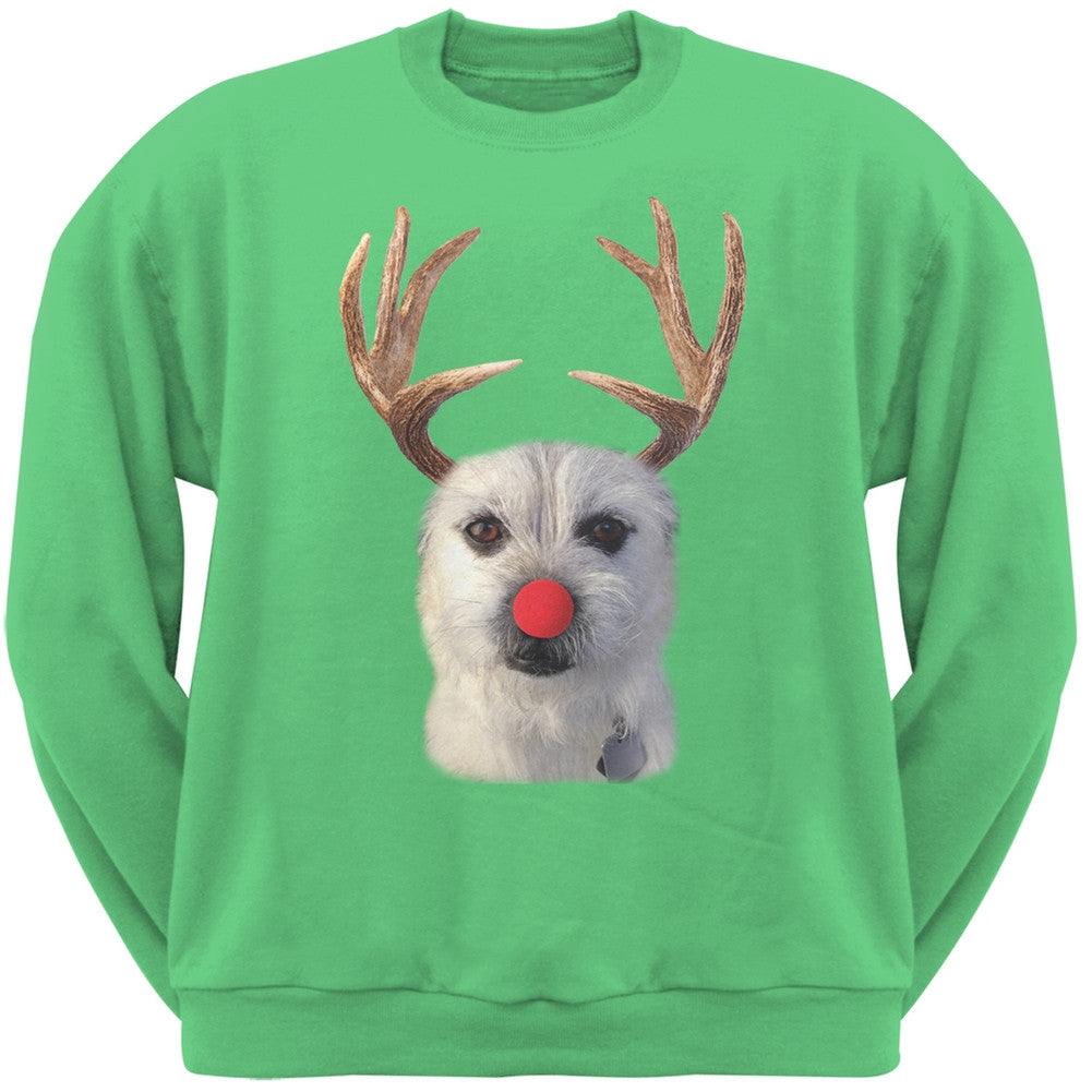 Funny Reindeer Dog Ugly Christmas Sweater Sweatshirt Sweatshirts Old Glory SM Green 