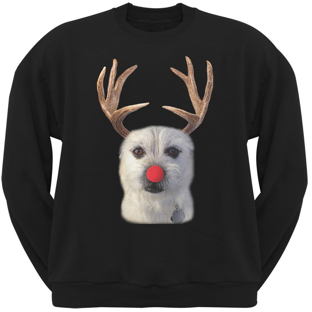 Funny Reindeer Dog Ugly Christmas Sweater Sweatshirt Sweatshirts Old Glory SM Black 