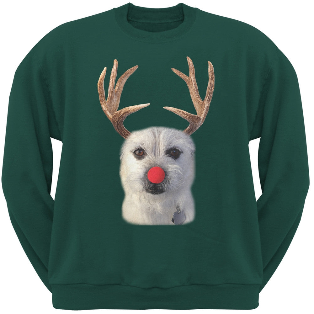 Funny Reindeer Dog Ugly Christmas Sweater Sweatshirt Sweatshirts Old Glory SM Dark Green 