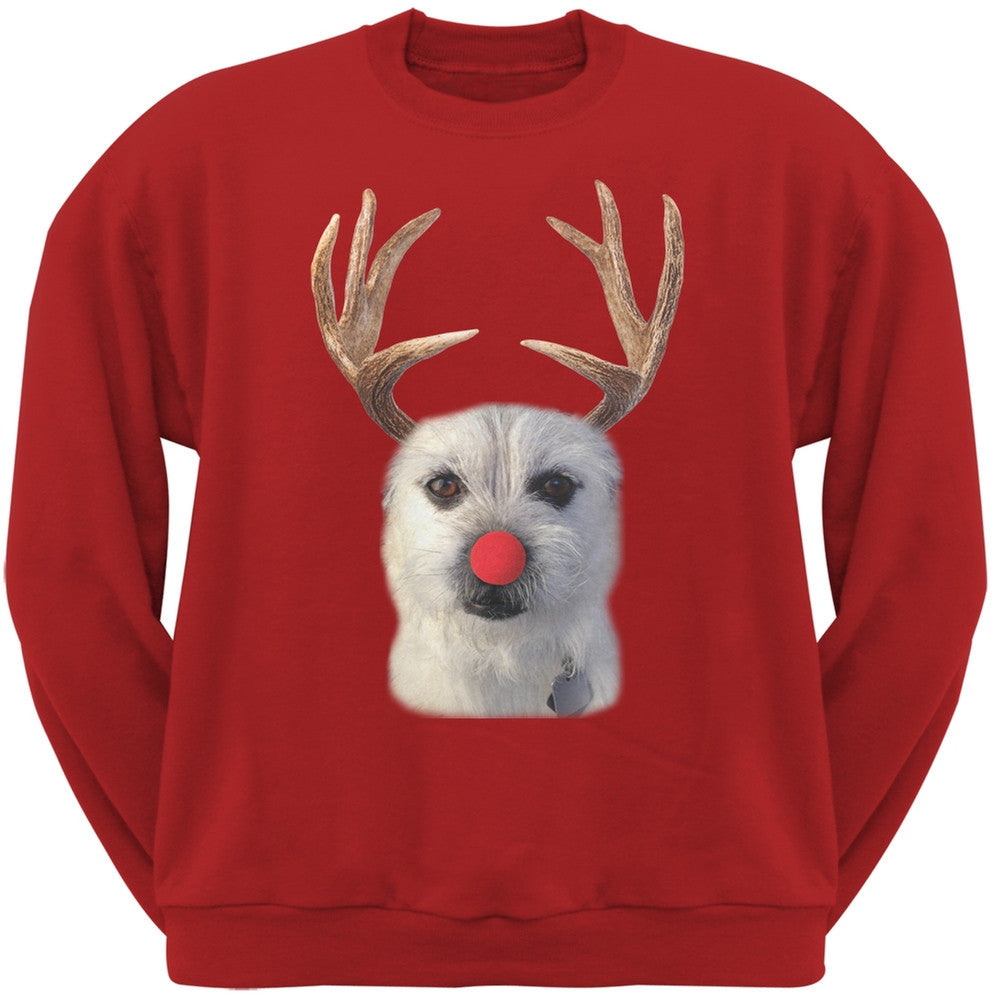 Funny Reindeer Dog Ugly Christmas Sweater Sweatshirt Sweatshirts Old Glory SM Red 