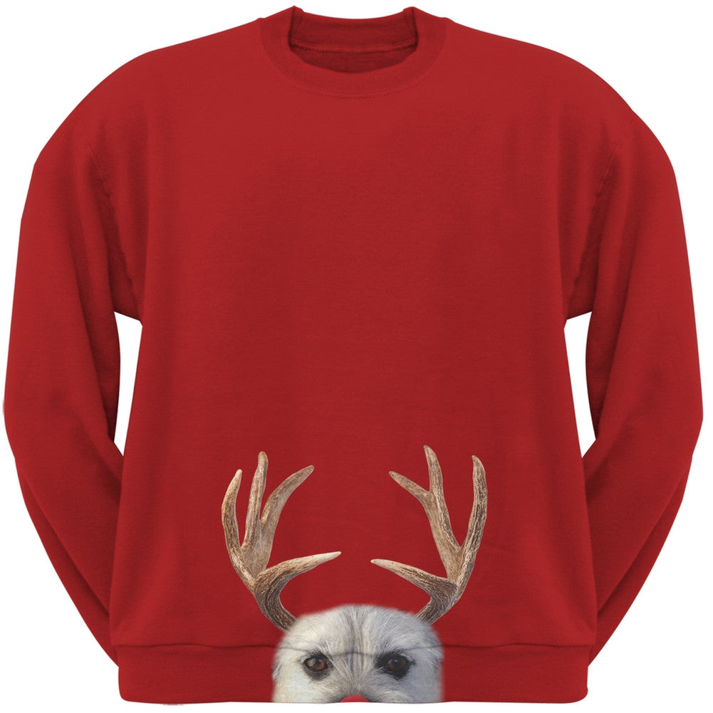Peeking Funny Reindeer Dog Red Sweatshirt Sweatshirts Old Glory   