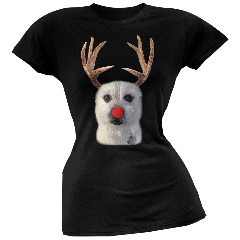 Funny Reindeer Dog Ugly Christmas Sweater Black Soft Juniors T-Shirt Juniors T-Shirts Old Glory   