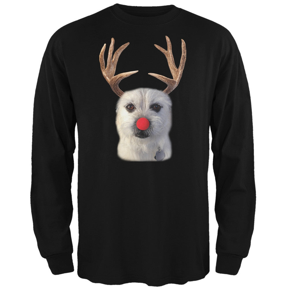 Funny Reindeer Dog Ugly Christmas Sweater Black Long Sleeve T-Shirt Men's Long Sleeves Old Glory   