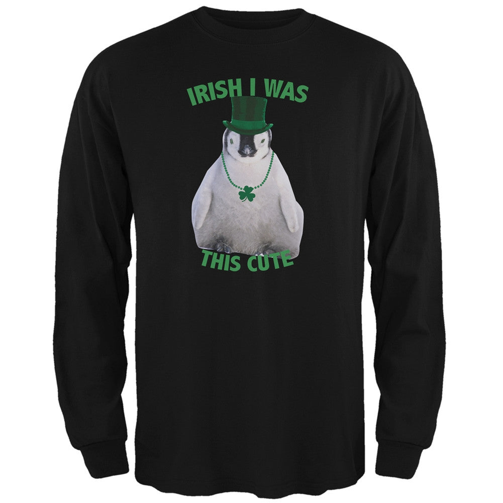 St. Patrick's Day - Irish I Was This Cute Penguin Black Adult Long Sleeve T-Shirt Men's Long Sleeves Old Glory 2XL Black 