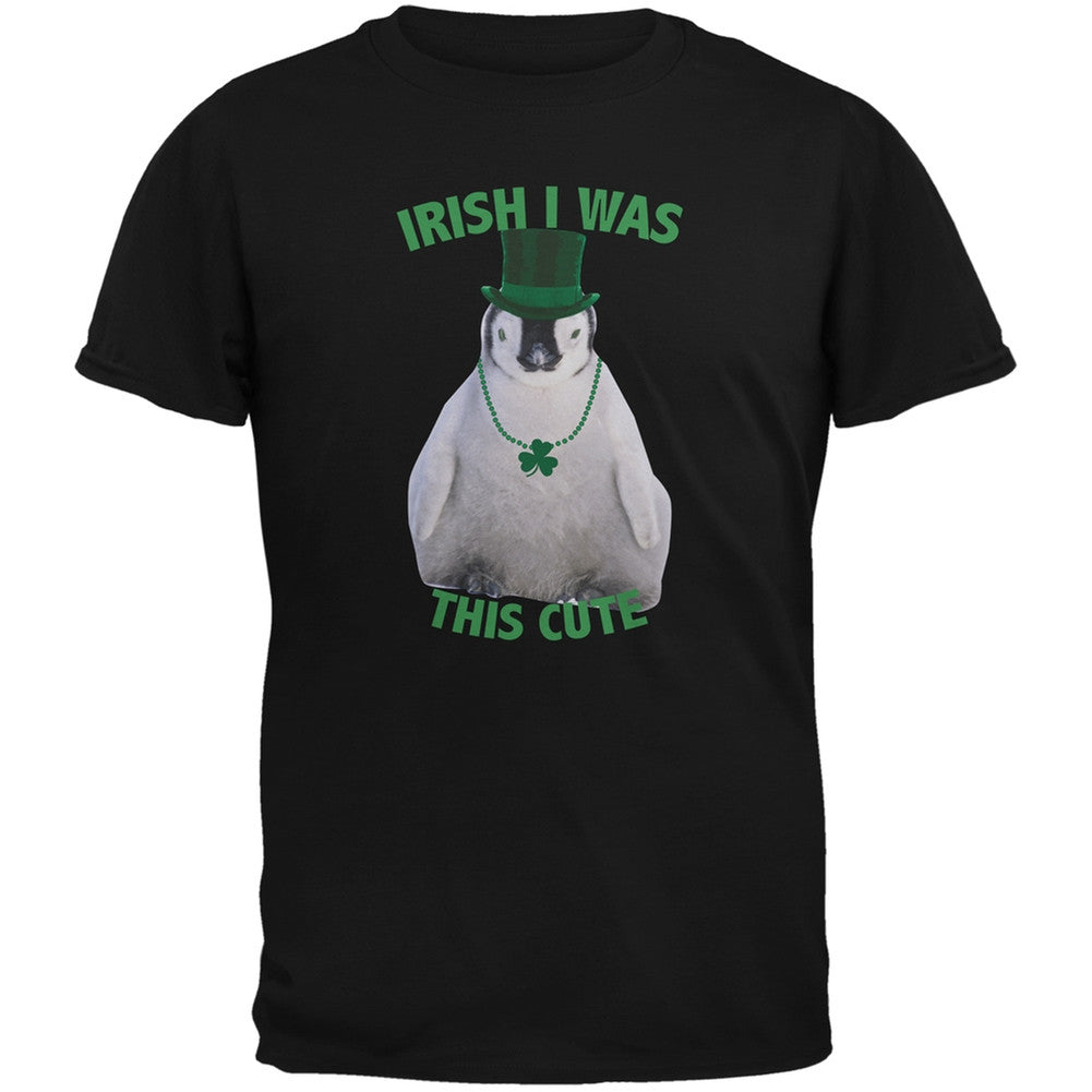 St. Patrick's Day - Irish I Was This Cute Penguin Black Youth T-Shirt Youth T-Shirts Old Glory LG Black 