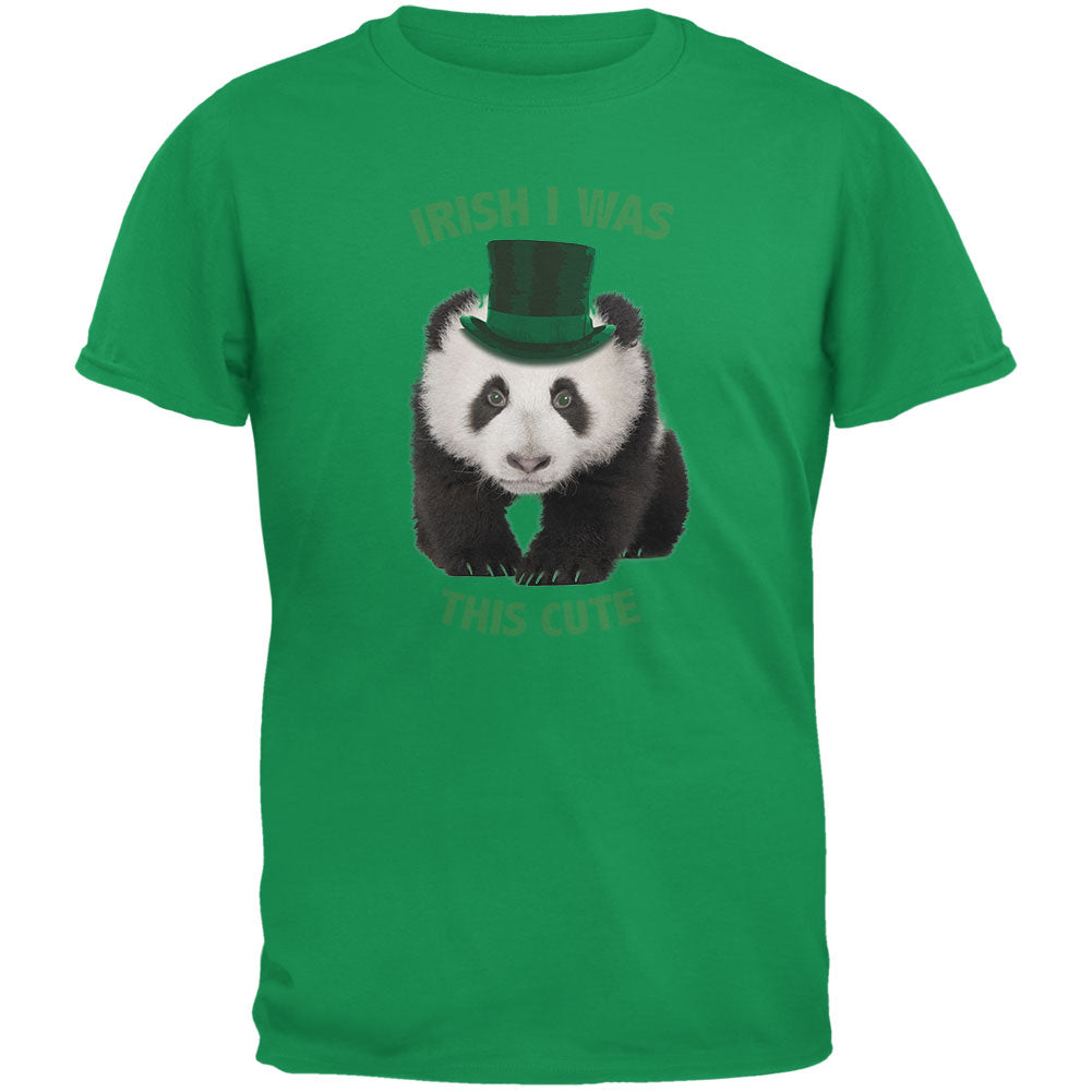 St. Patricks Day - Irish I Was This Cute Panda Adult T-Shirt Men's T-Shirts Old Glory 3XL Irish Green 