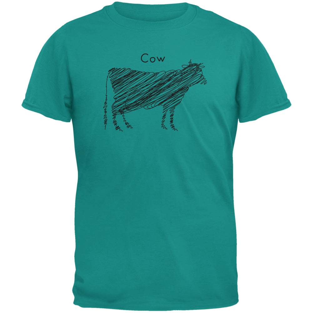 Cow Scribble Drawing Jade Green Adult T-Shirt Men's T-Shirts Old Glory 2XL Green 