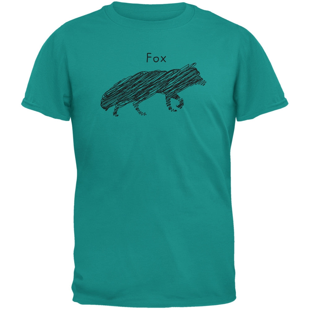 Fox Scribble Drawing Jade Green Adult T-Shirt Men's T-Shirts Old Glory   