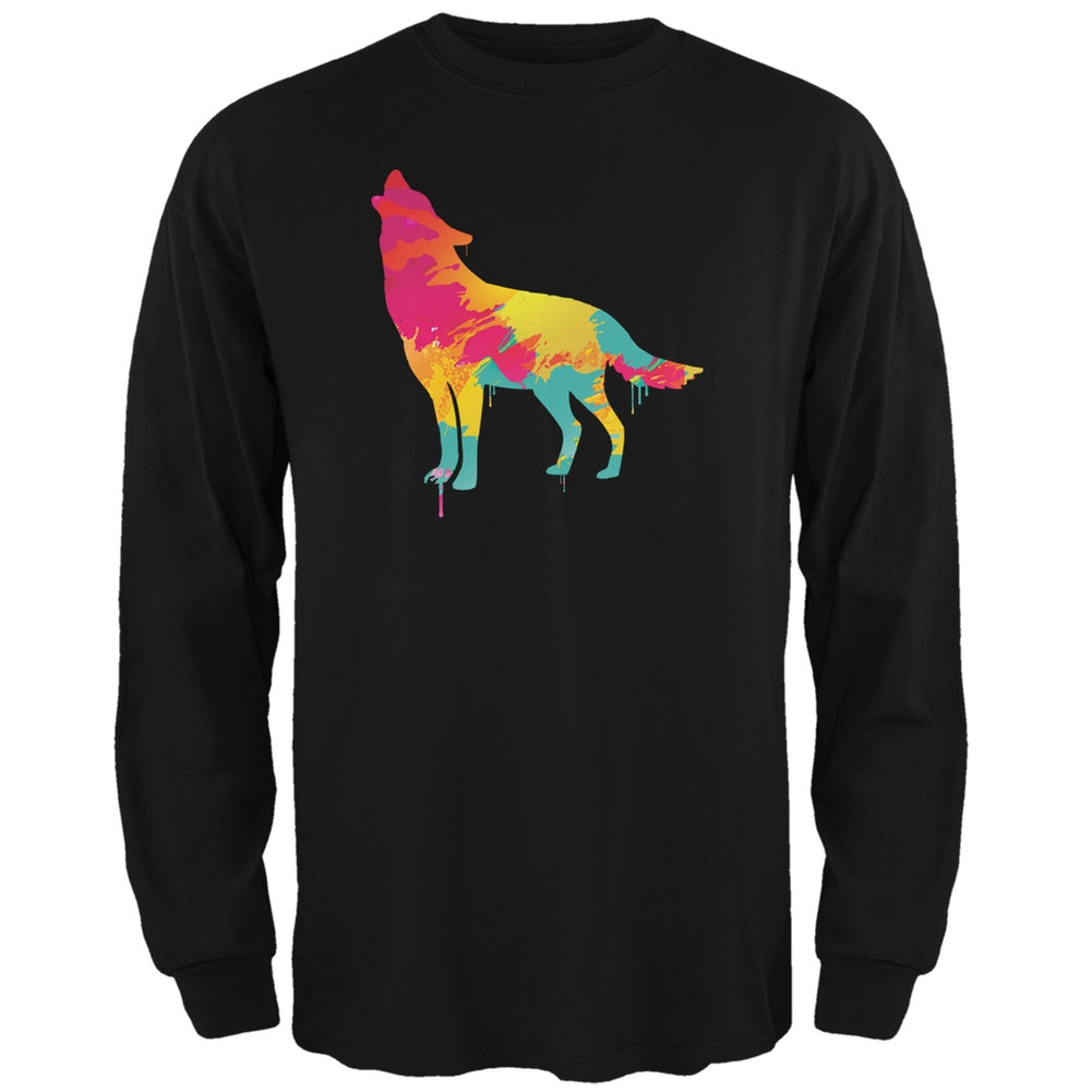 Splatter Wolf Black Adult Long Sleeve T-Shirt Men's Long Sleeves Old Glory 2XL Black 