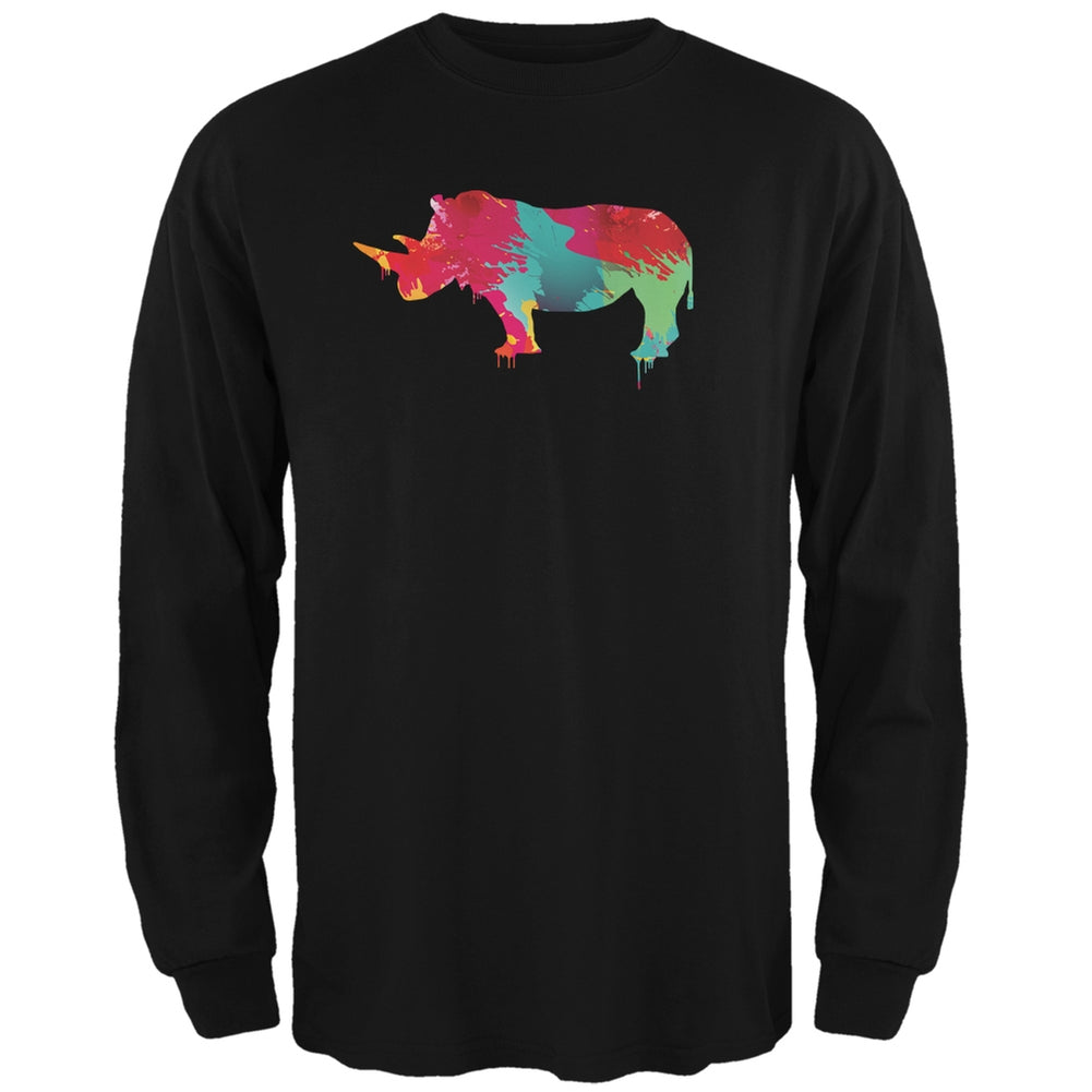 Splatter Rhino Black Adult Long Sleeve T-Shirt Men's Long Sleeves Old Glory 2XL Black 