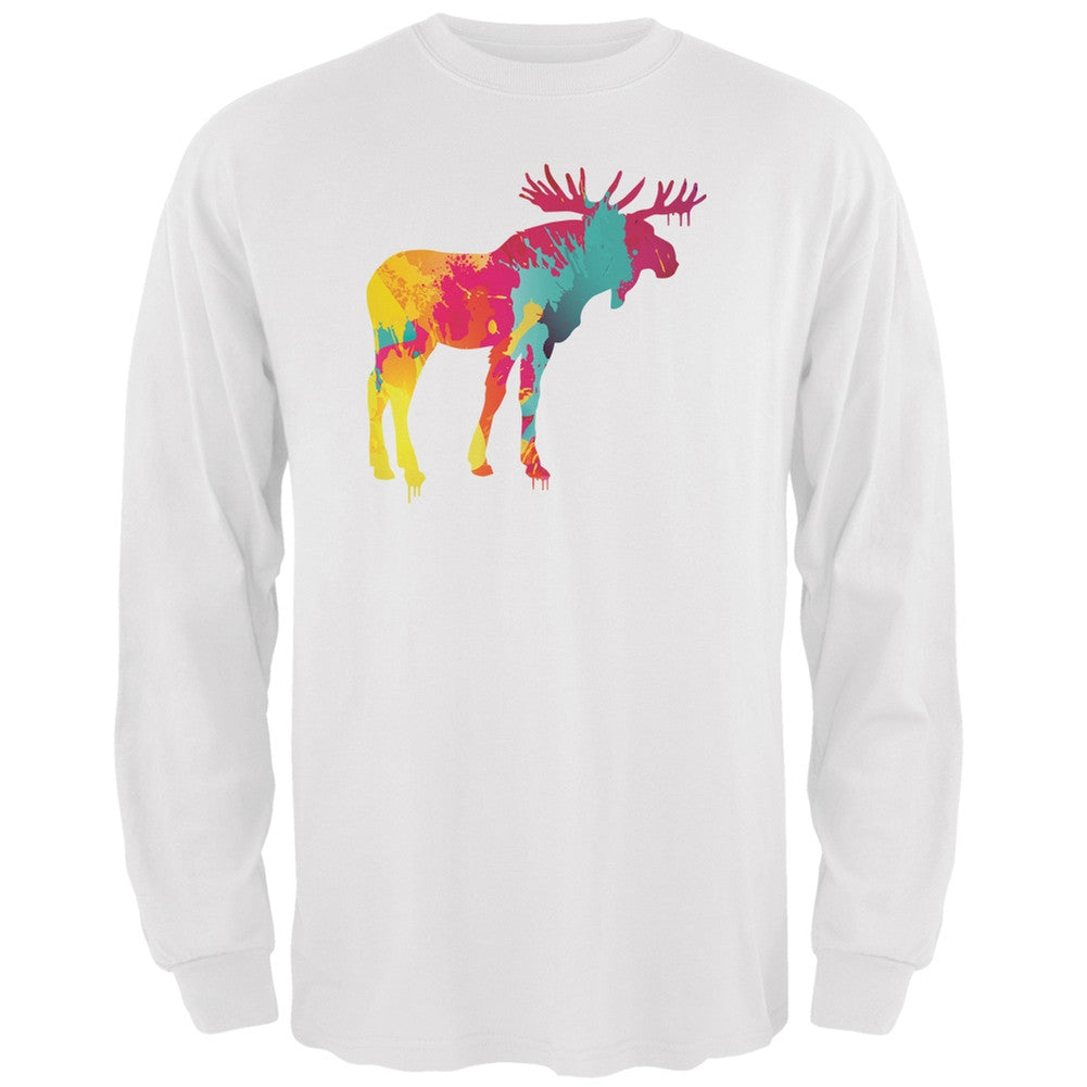 Splatter Moose White Adult Long Sleeve T-Shirt Men's Long Sleeves Old Glory 2XL White 