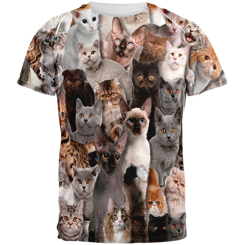 Crazy Cat All Over Adult T-Shirt Men's T-Shirts Old Glory 2XL Multi 