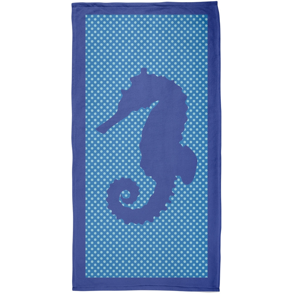 Blue Seahorse Polka Dot All Over Plush Beach Towel Beach Towels Old Glory   