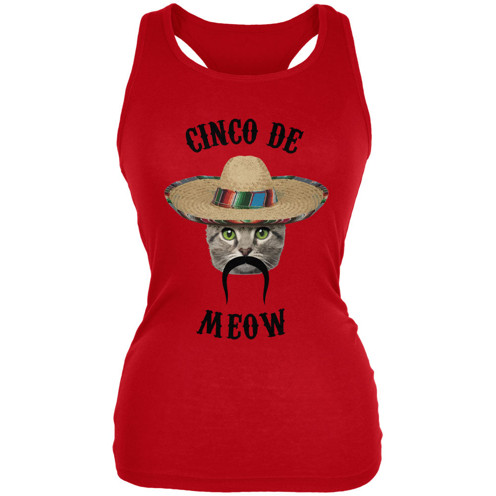 Funny Cat Cinco de Mayo Meow Red Juniors Soft Tank Top Tank Tops Old Glory 2XL Red 