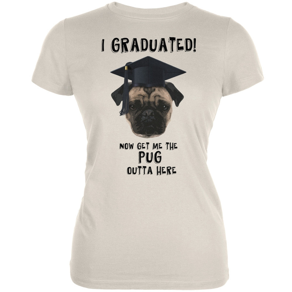 Graduation - Get The Pug Out Grad Light Blue Juniors Soft T-Shirt Juniors T-Shirts Old Glory 2XL Light Blue 