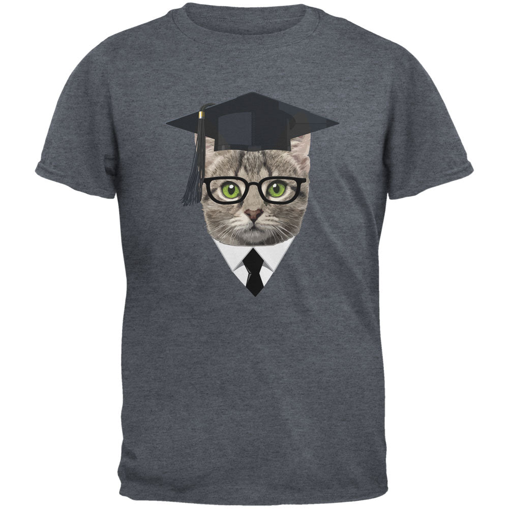 Graduation Funny Cat Dark Heather Adult T-Shirt Men's T-Shirts Old Glory 2XL Grey 