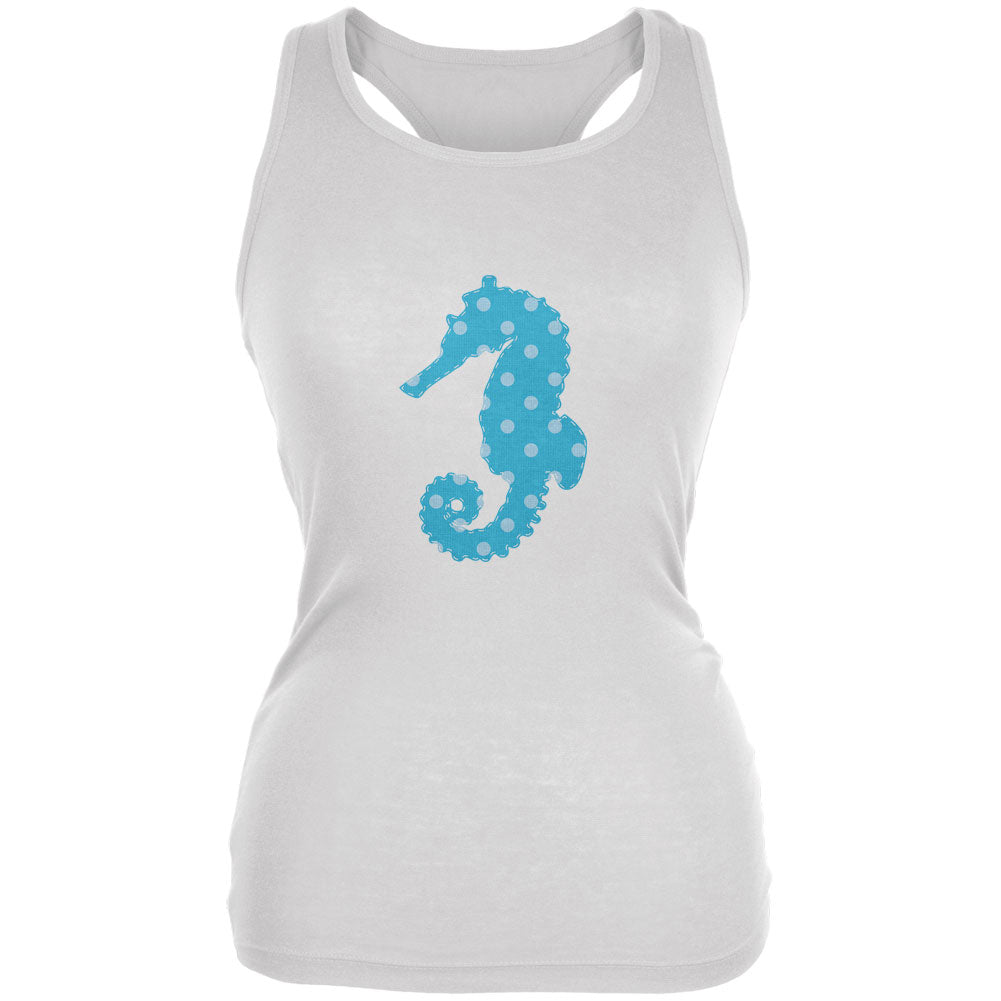 Summer - Seahorse Faux Stitched White Juniors Soft Tank Top Tank Tops Old Glory 2XL White 